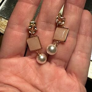 Anthropologie Gold and Pearl Square Earrings